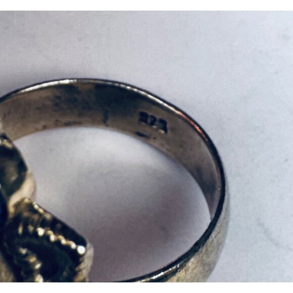 925 Sterling Silver Statement Ring Amber Turquoise Coral Inlay Size 8 Estate - Picture 11 of 11